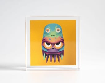 Bloque de arte acrílico Moku | Criatura fantástica colorida | Decoración de escritorio | Regalo de cumpleaños | Mini obra de arte en plexiglás