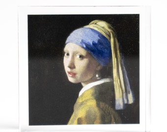 Bloque de arte acrílico | La joven de la perla de Vermeer | Bloque acrílico personalizado | Grabado de un maestro holandés | Regalo de museo | Bloque 3D