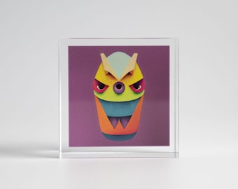 Bloque de arte acrílico Milo | Criatura fantástica colorida | Decoración de escritorio | Regalo de cumpleaños | Lámina artística sobre plexiglás