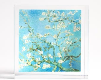 Arte en bloque acrílico | Flor de almendro de Van Gogh | Flor de almendro | Bloque acrílico personalizado | Regalo de un maestro holandés