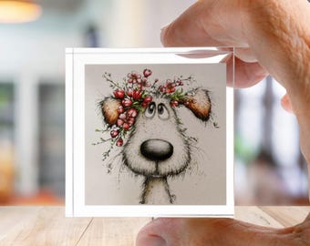 Bloque de arte acrílico con un perro adorable y divertido, un regalo para los amantes de los perros | Pequeña obra de arte como decoración única para el hogar