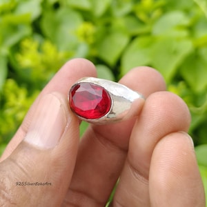 Natural Red Ruby Ring 925 Sterling Silver Mens Oval Gemstone Boho Handmade Jewelry Gift