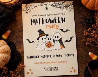 Halloween Dinner Party Invitation, Editable Canva Template, Printable Invite, 5x7 Digital Download, Spooky Party