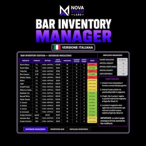 Gestione Inventario Bar Excel | Modello Professionale Inventario Liquori | Controllo Scorte | Versione Italiana
