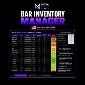 Gestione Inventario Bar Excel | Modello Professionale per Inventario Liquori | Versione Inglese