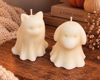Ghost Cat & Ghost Dog Candle | Halloween Candle | Cute Ghost Candle | Handmade Autumn Decor | Spooky Home Decor | Halloween Gift | Soy Wax C