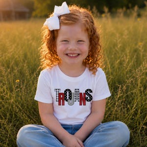 Trojans varsity letters Youth Tee | Americana lettered kids shirt