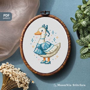 Regency Princess Goose Cross Stitch Pattern (PDF), Easy and cozy embroidery, Beginner pattern, Royalty dress