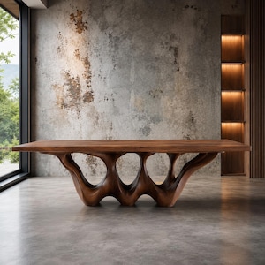 Handcrafted Solid Walnut Dining Table, Sculptural Organic Wood Dining Table Luxury Modern Dining Room Table Japandi Scandinavian Furniture
