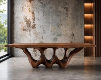 Handcrafted Solid Walnut Dining Table, Sculptural Organic Wood Dining Table Luxury Modern Dining Room Table Japandi Scandinavian Furniture