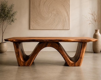 Organic Solid Walnut Dining Table Handmade Live Edge Wood Dining Table Modern Kitchen Table Luxury Minimalist Dining Room Furniture