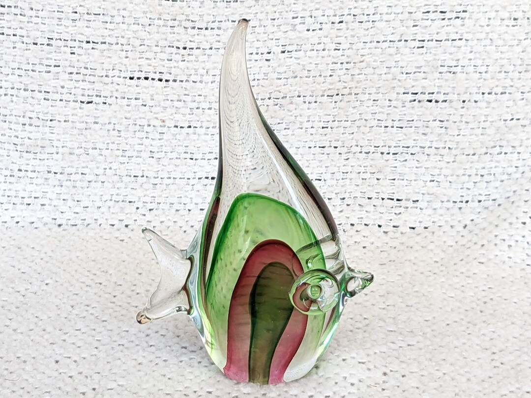 Blown Art Glass Sommerso Angel Fish Figurine - Clear Green Red Blue ...