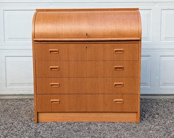 Vintage Danish Modern Teak Roll Top Desk, Egon Ostergaard Design, Svensk Mobelindustri (SMI) -*Free Local Pickup / Request Shipping Options*
