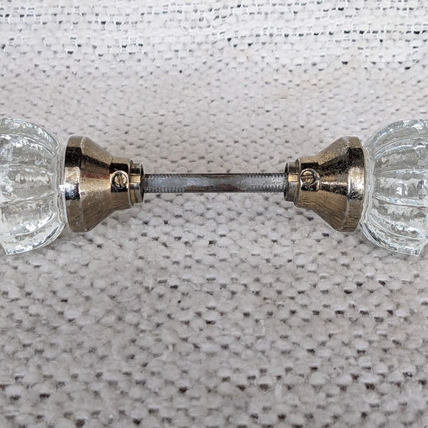 Vintage Pair of 12-Point Clear Crystal Glass & Brass Finish Door Knobs on Spindle with Set Screws