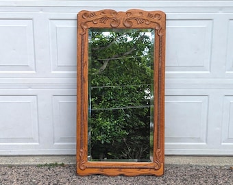 Antique Wall Mirror, Solid Oak Wood, Carved Floral & Rope Twist Trim, Beveled Glass - *Free Local Pickup / Request Shipping Options*