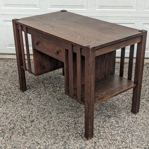 Antique Mission Arts & Crafts Solid Oak Library or Student Desk, Bookshelf Cubby Sides - *Free Local Pickup / Request Shipping Options*