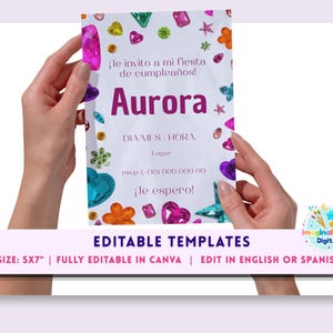 Editable Birthday Invitation Template, Sparkle Gem Jewel Party Invite, Printable and digital, Instant Download link.
