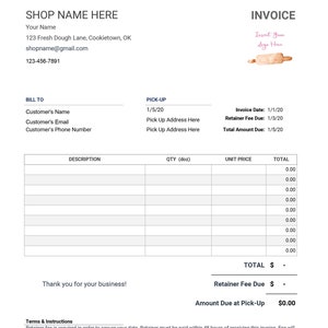 Cookie Invoice Template EDITABLE Google Spreadsheet Etsy