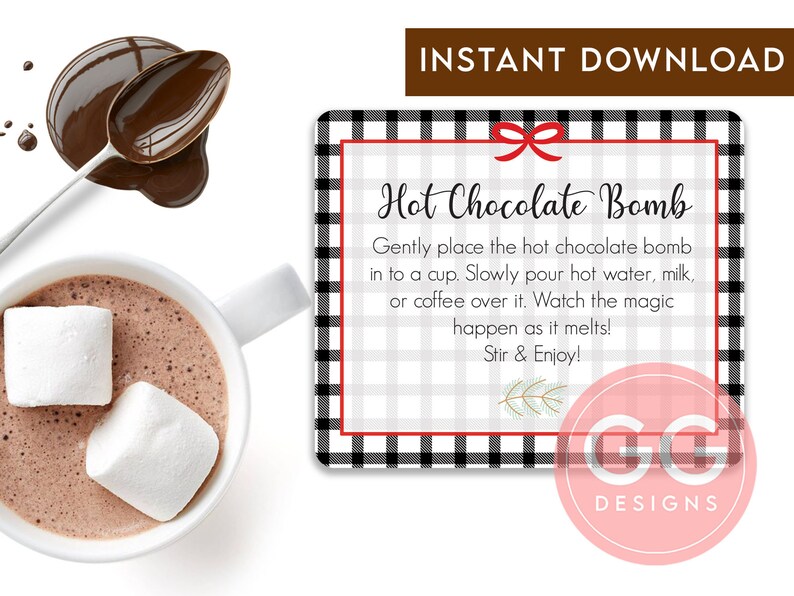 hot cocoa bomb label christmas chocolate bomb label large etsy
