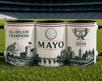Kubek do kawy z herbem hrabstwa Mayo | Kubek vintage z okazji zwycięstwa w piłce nożnej gaelickiej 2026 – All Ireland Winners