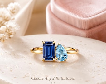 Personalized Two Birthstone Ring, Custom Toi et Moi Ring, Anniversary Gift for Her, Promise Ring, Couple Jewelry, Wife Birthday Gift for Her
