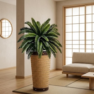 フェイクソテツの床置き植物、背の高い室内用フェイク植木鉢、ボヘミアン風ホームデコレーションギフト