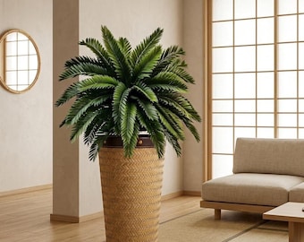 Faux Cycas Floor Plants, Tall Indoor Fake Plant Pot,  Boho Home Decor Gift