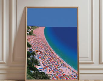 Colorful Beach Scene Poster, Vibrant Summer Art Print, Coastal Wall Art, Tropical Illustration