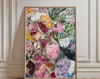 Colorful Flower Bouquet Poster, Floral Art Print, Botanical Wall Art, Flower Market Illustration