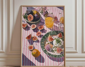 Fig and Lemon Art Print, Colorful Still Life Poster, Fruit Illustration, Kitchen Wall Decor