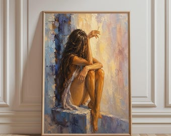 Woman Sitting Nude Figure Art Print, Sensual Figurative Poster, Contemporary Wall Decor, Elegant Illustration