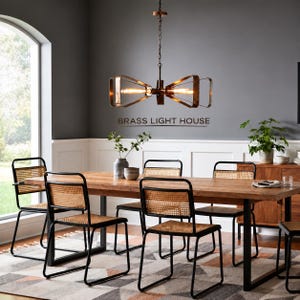 Lámpara colgante industrial de cobre aceitado / Araña de 5 luces / Lámpara de techo rústica estilo granja / Iluminación para isla de cocina