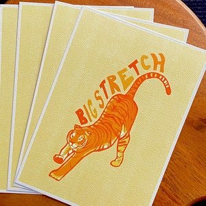 Big Stretch, Tiger Art Print, 5x7, Hand-Lettering, Retro Gouache Painting, Boho Home Decor image 4