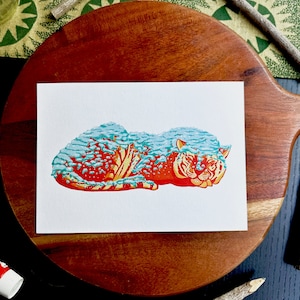 Impression d'art Chilly Kitty gouache acrylique, art mural tigre 5 x 7, décoration d'intérieur pour amoureux des animaux pour chambre d'enfant, chambre ou chambre d'ado