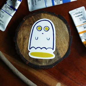 Deadpan Boo Ghost Vinyl Sticker, Funny Halloween Decal for Water Bottle, Laptop, or Journal