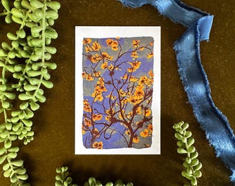 Gloomy Skies Mini Art Print, Floral Tree Painting (4x6)