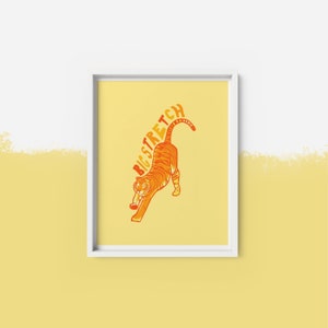 Big Stretch, Tiger Art Print, 5x7, Hand-Lettering, Retro Gouache Painting, Boho Home Decor image 7