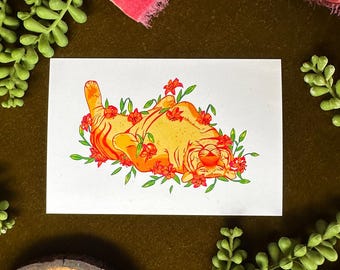 Tiger Lily Mini Art Print, Floral Animal Painting (4x6)