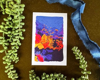 Coral Reef Mini Art Print, Aquatic Painting (4x6)