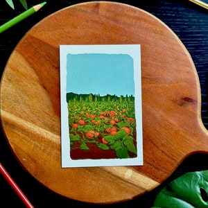 Remendo de abóbora, mini impressão artística, pintura outonal, arte de campo 4x6, presente de decoração de casa para cottagecore, fazenda e amantes da natureza