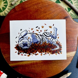 Impressão de arte de guache de acryla gatinho outono, arte de parede de tigre 5x7, decoração de casa para berçário, quarto ou quarto de adolescente