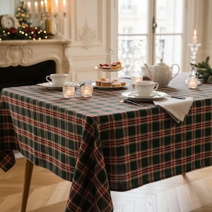 Christmas Tablecloth | Red Green Plaid Rectangular Table Cover | Buffalo Check Farmhouse Holiday Dining Decor