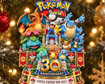 Spersonalizowana ozdoba 3D z akrylu z okazji 30. rocznicy Pokemonów (1996-2026), ozdoba świąteczna z imieniem na zamówienie, prezent dla fanów Gotta Catch Em All