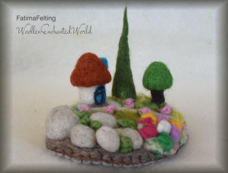 Cottage by the Enchanted Forest Dimensional Fiber Art Sculpture Mini Cottage.