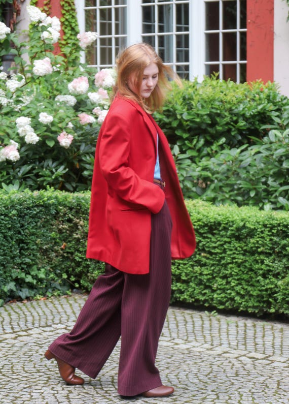 Vintage 90s Cashmere Wool Coat Oversized Red Blazer Broad Shoulders Size XL/XXL