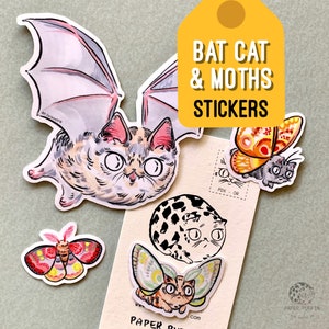 BAT Cat & Moth Stickers - Set of 4 - glossy vinyl stickers