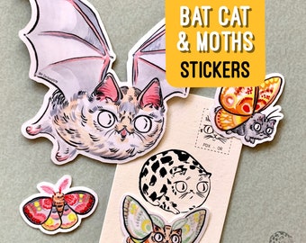 BAT Cat & Moth Stickers - Set of 4 - glossy vinyl stickers