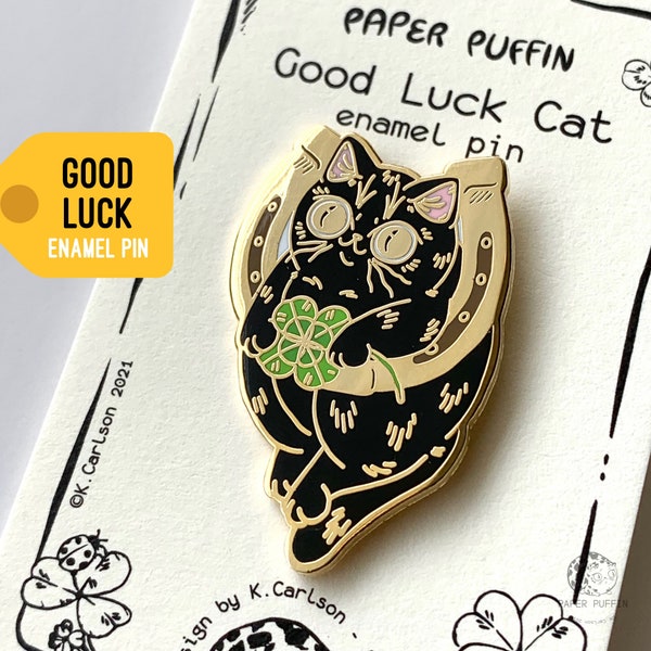 Good Luck Cat Enamel Pin by Paper Puffin