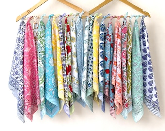 12 Pack Cotton Bandana Scarves Floral Block Print Handmade Head Scarf Set Boho Hair Bandanas Neck Scarves Gift for Her