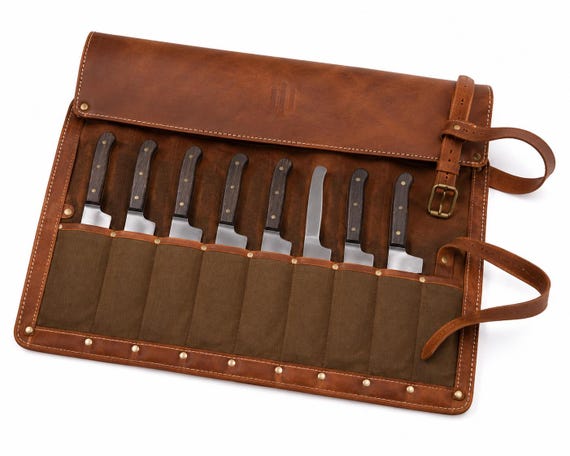 Handmade Leather Knife Roll, Personalized Engraved Chef Case, Culinary Storage, Housewarming Present